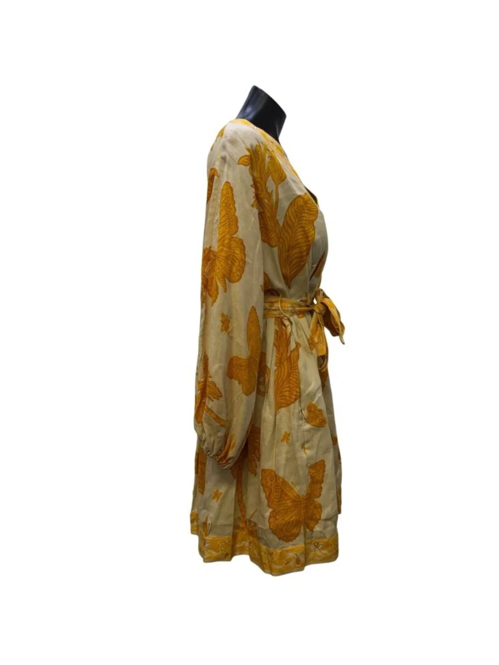 Banana Republic Linen Belted Dress Yellow Cream Long Sleeve Size 4 - Picture 3 of 8